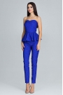 Niebieski Elegancki Komplet Gorsetowa Bluzka + Długie Spodnie
