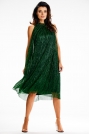 Zielona Luźna Błyszcząca Sukienka na Stójce dla Komfortu i Stylu