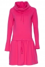 Różowa Sportowa Sukienka z Lejącym Golfem z Troczkami