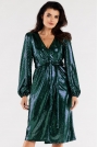 Sukienka Kopertowa z Mieniącej Tkaniny - Zielona