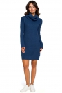 Niebieski Długi Sweter- Sukienka z Szerokim Golfem