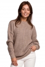 Sweter Oversize o Przedłużonym Kroju - Cappuccino